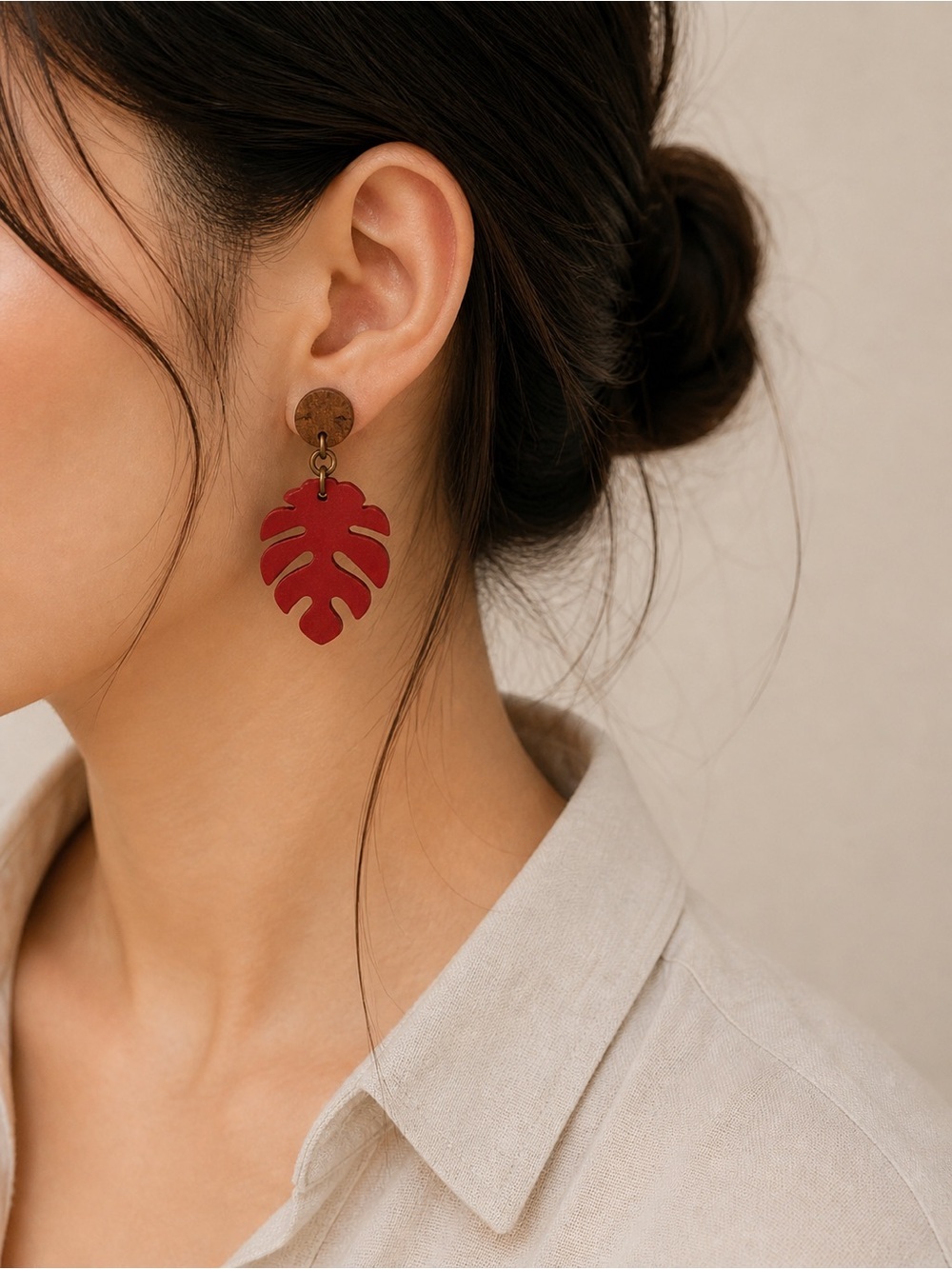 Red Monstera Leaf Dangle Earrings - Unknown Brand